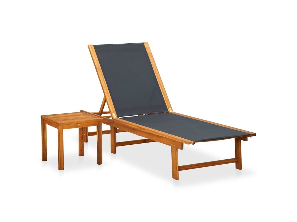 Vidaxl Espreguiçadeira Com Mesa Madeira De Acácia Maciça E Textilene