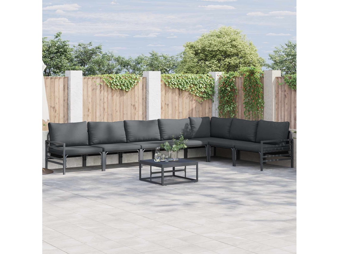 Vidaxl Conjunto De Sofá De Jardim 8 Unid. Preto Aço