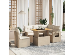 Vidaxl 6 Pcs Conjunto De Sofás P/ Jardim Com Almofadões Vime Pe Bege
