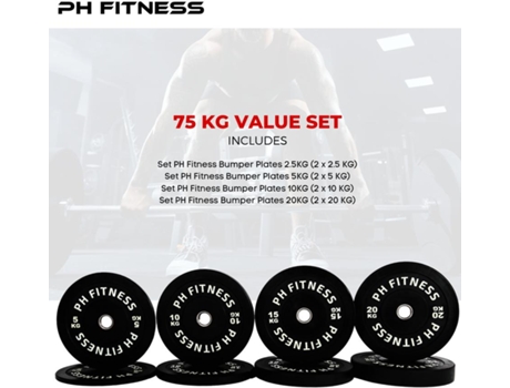 Conjunto Bumper Plates 75kg Discos Olímpicos 50mm Treino Versátil Em Casa E Ginásio Ph Fitness