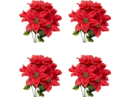 Conjunto de 4 Buquês de Poinsétias Artificiais, Poinsétias Artificiais, Decoração de Natal AQUAFORGE