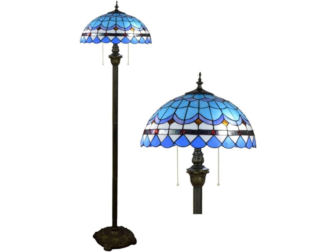 Luminária De Chão Leitura Azul Mediterrânea 40cm 16 Polegadas Para Sala Estar, Luminária De Chão Com Vidro Fumê