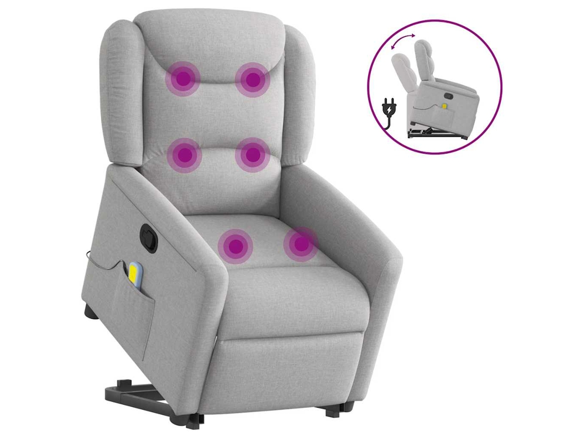 Vidaxl Poltrona Elevatória De Massagens Tecido Cinzento-nublado