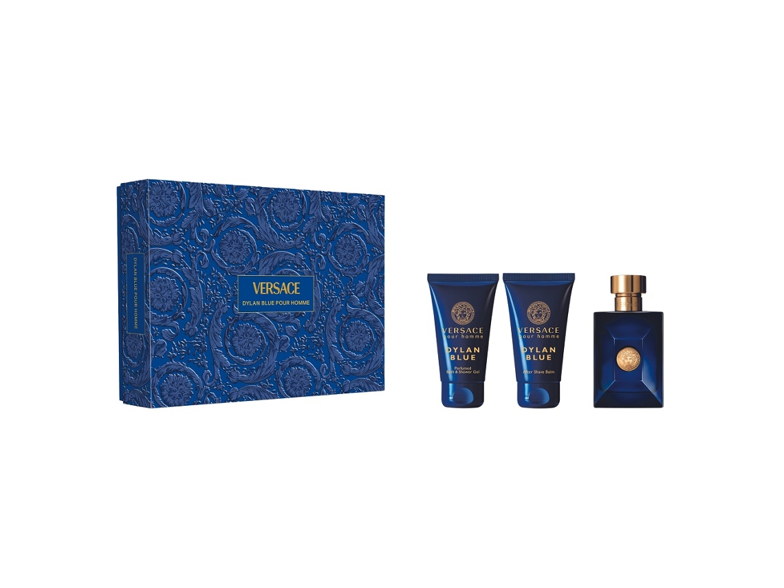 Conjunto de presente Pour Homme Dylan Blue Eau De Toilette 50ml, Bálsamo pós-barba 50ml, Gel de banho 50ml Versace