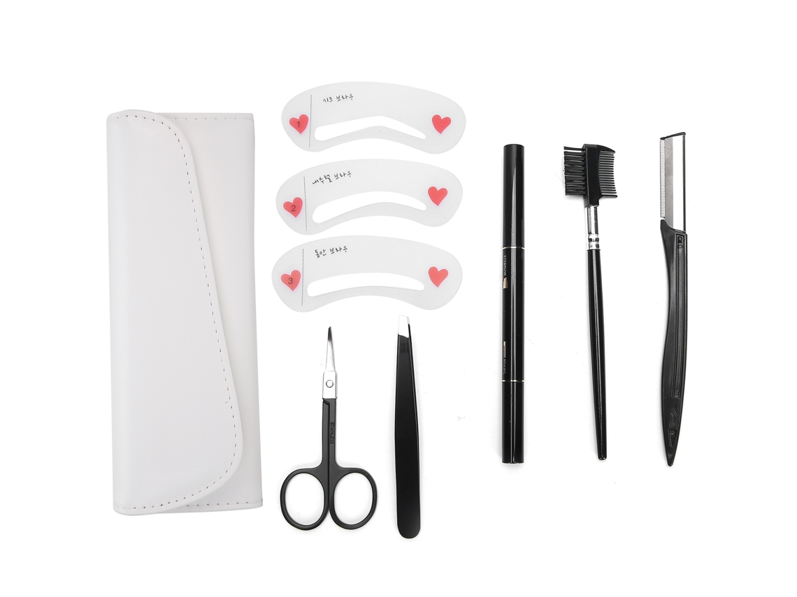 Conjunto De 8 Ferramentas De Maquiagem Para Sobrancelhas: Navalha, Tesoura, Pente E Moldes, Aço Inoxidável, Portátil