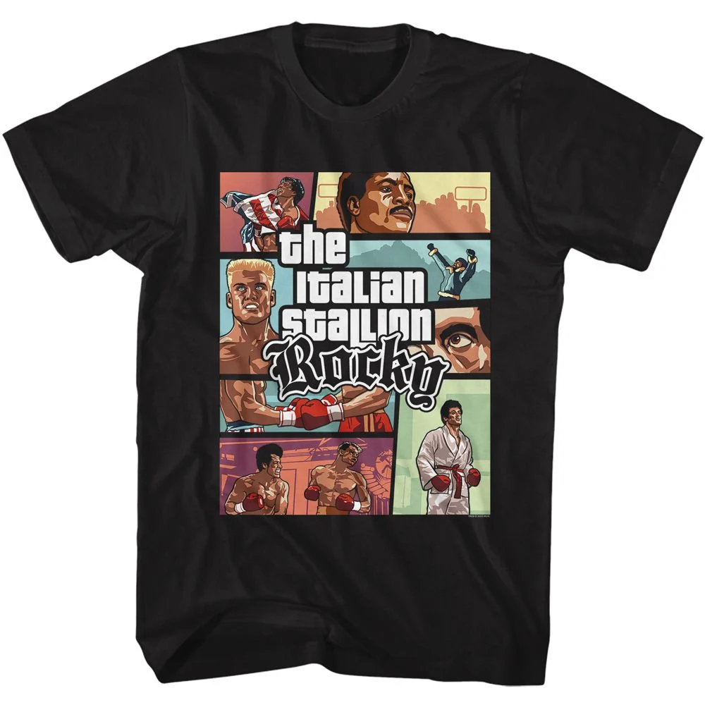 Rockinstone Rocky Movie Scene Panels Black Adult T-shirt Size:l
