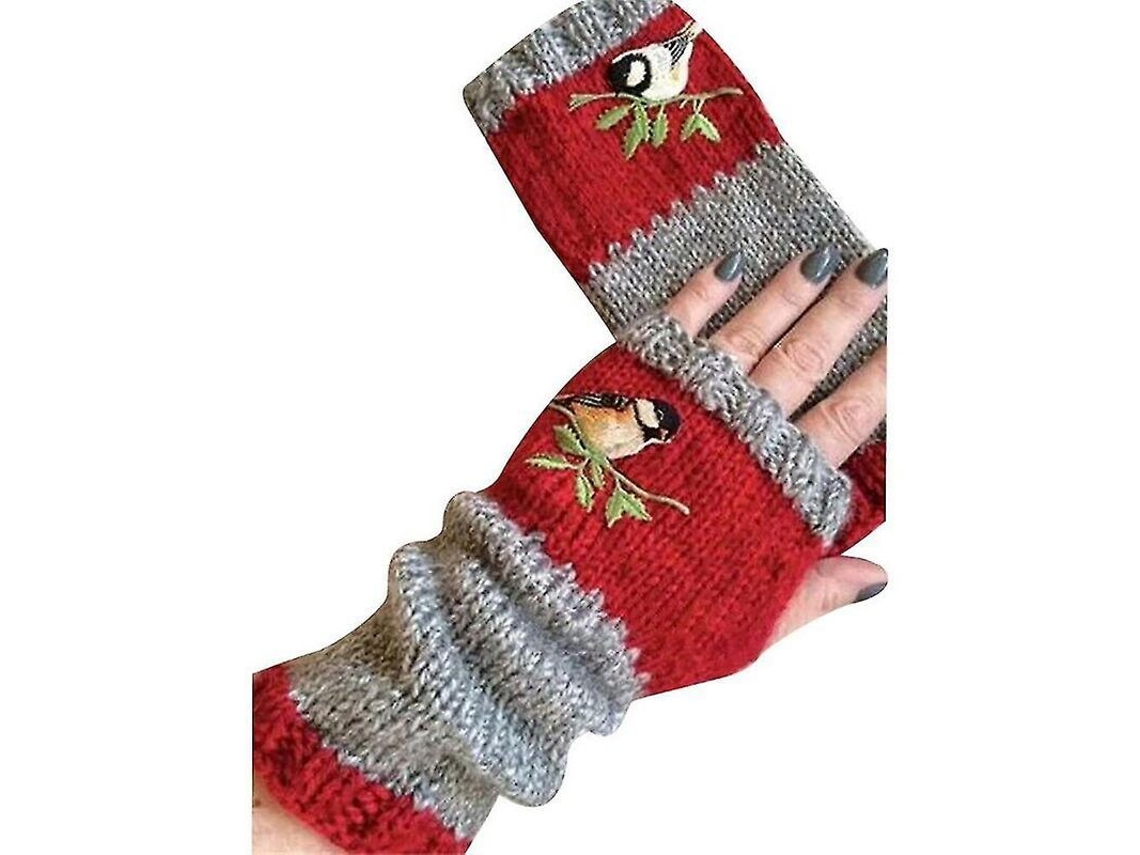 2026 guantes Sin Dedos de Punto Calientes Con Bordado de Aves para Mujer