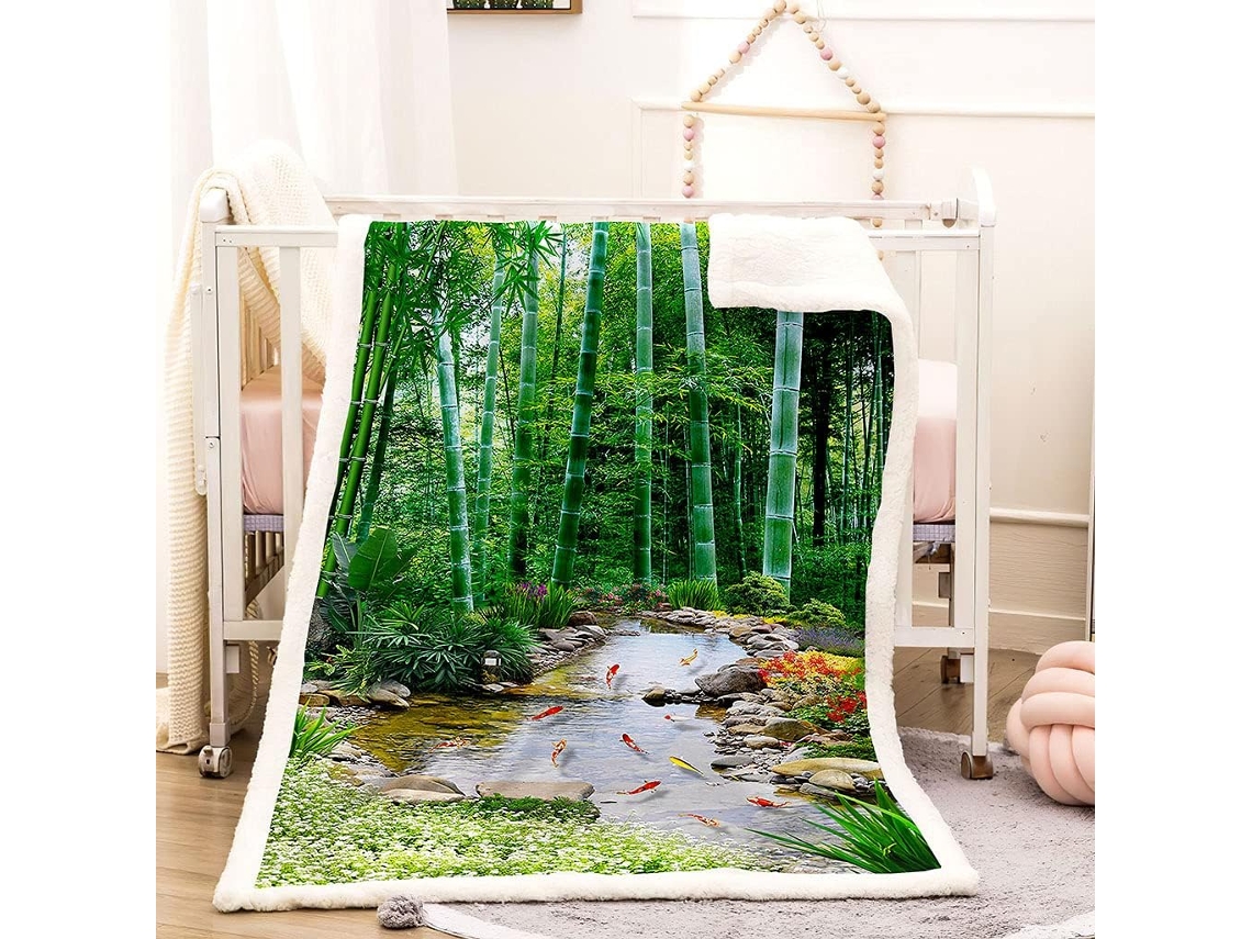 Manta Estampa de Rio com Bambu Verde em Microfibra 130x150cm