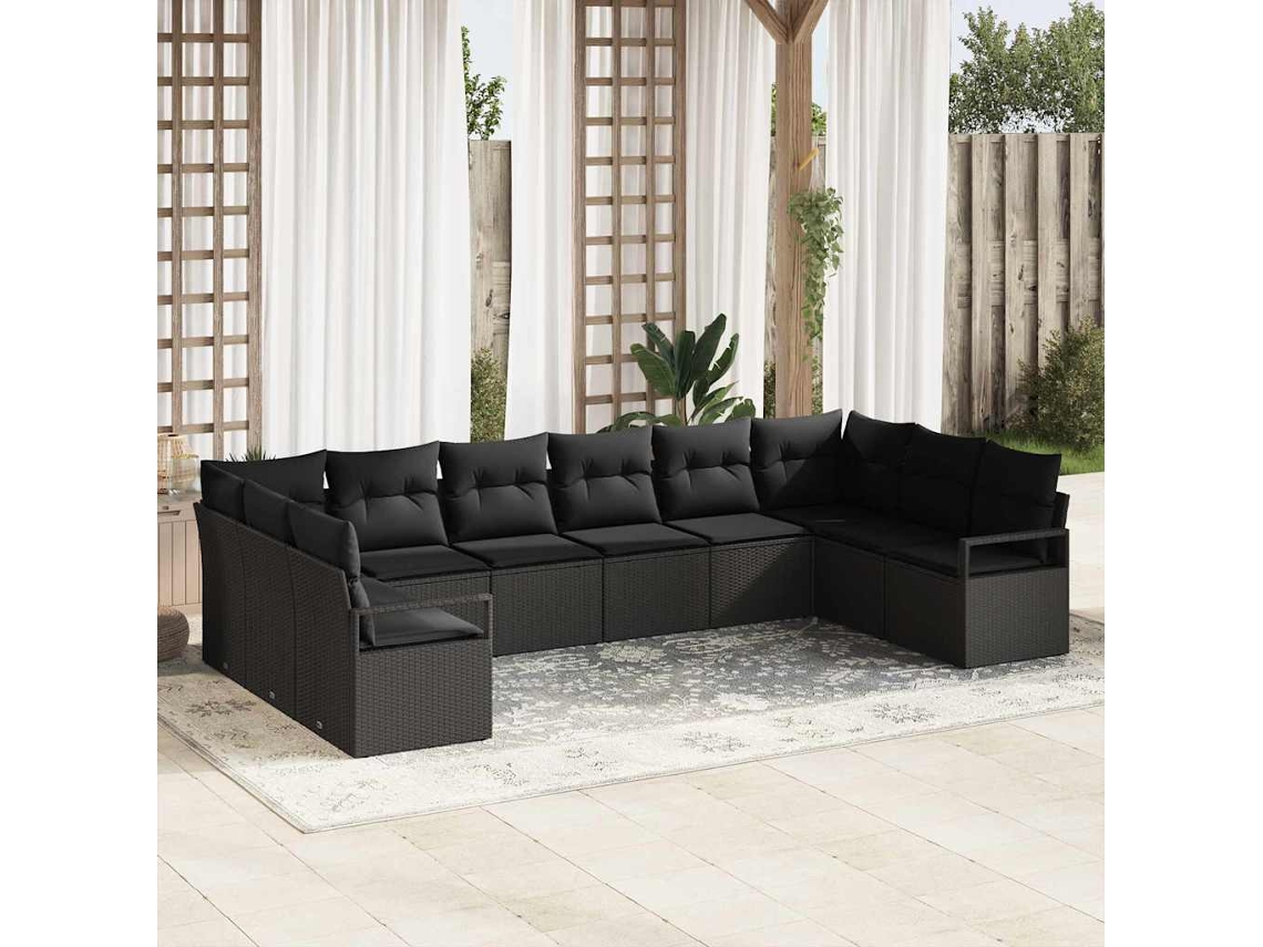 Vidaxl Conjunto De Sofás Com Almofada 10 Pcs Preto Vime Pe
