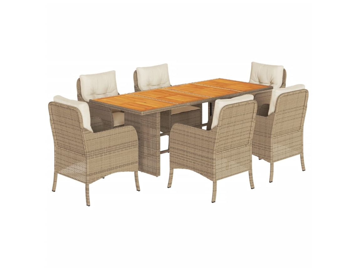 Maison Exclusive - Conjunto 7 Peças Jantar P/ Jardim Com Almofadões Vime Pe Bege