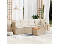 Vidaxl 5 Pcs Conjunto De Sofás P/ Jardim Com Almofadões Vime Pe Bege