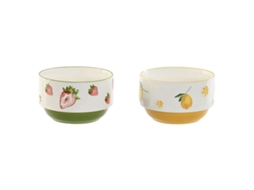 Tigela de Porcelana Moderna Home Esprit Amarelo Vermelho Verde 600 Ml 15,3 X 15,3 X 9 Cm (2 Unidades)