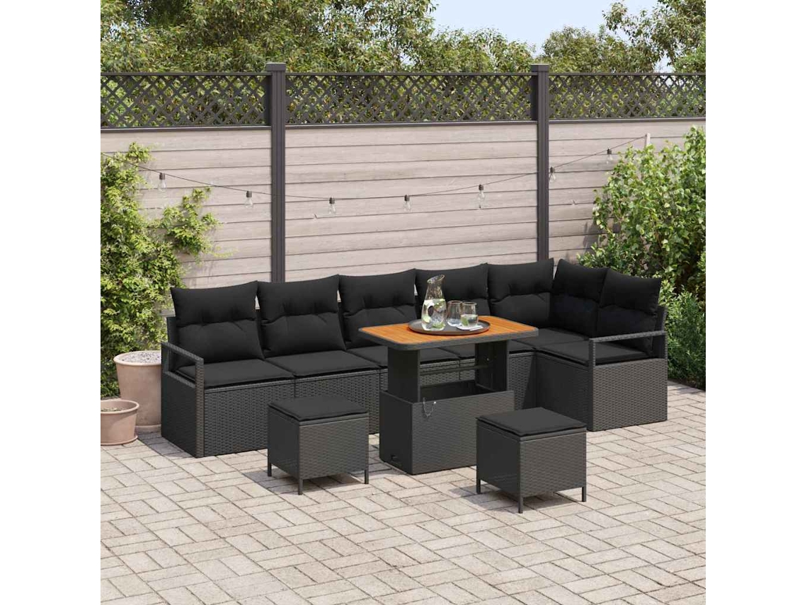 Vidaxl Conjunto De Sofá De Jardim 9 Unid. Preto Rattan Sintético