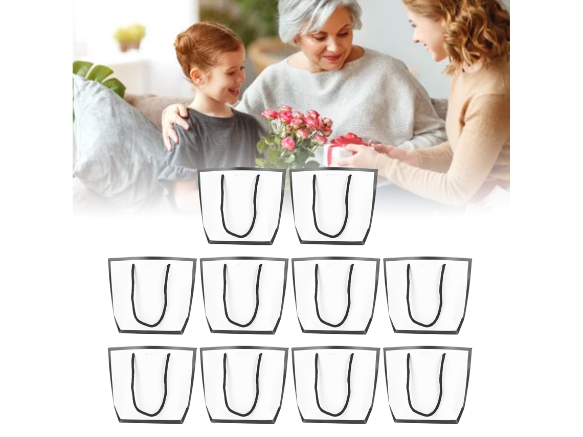 Conjunto De 10 Sacolas De Presente, Elegantes E Sofisticadas Com Bordas Pretas Sobre Fundo Branco, Resistentes E Reutilizáveis, 10 St