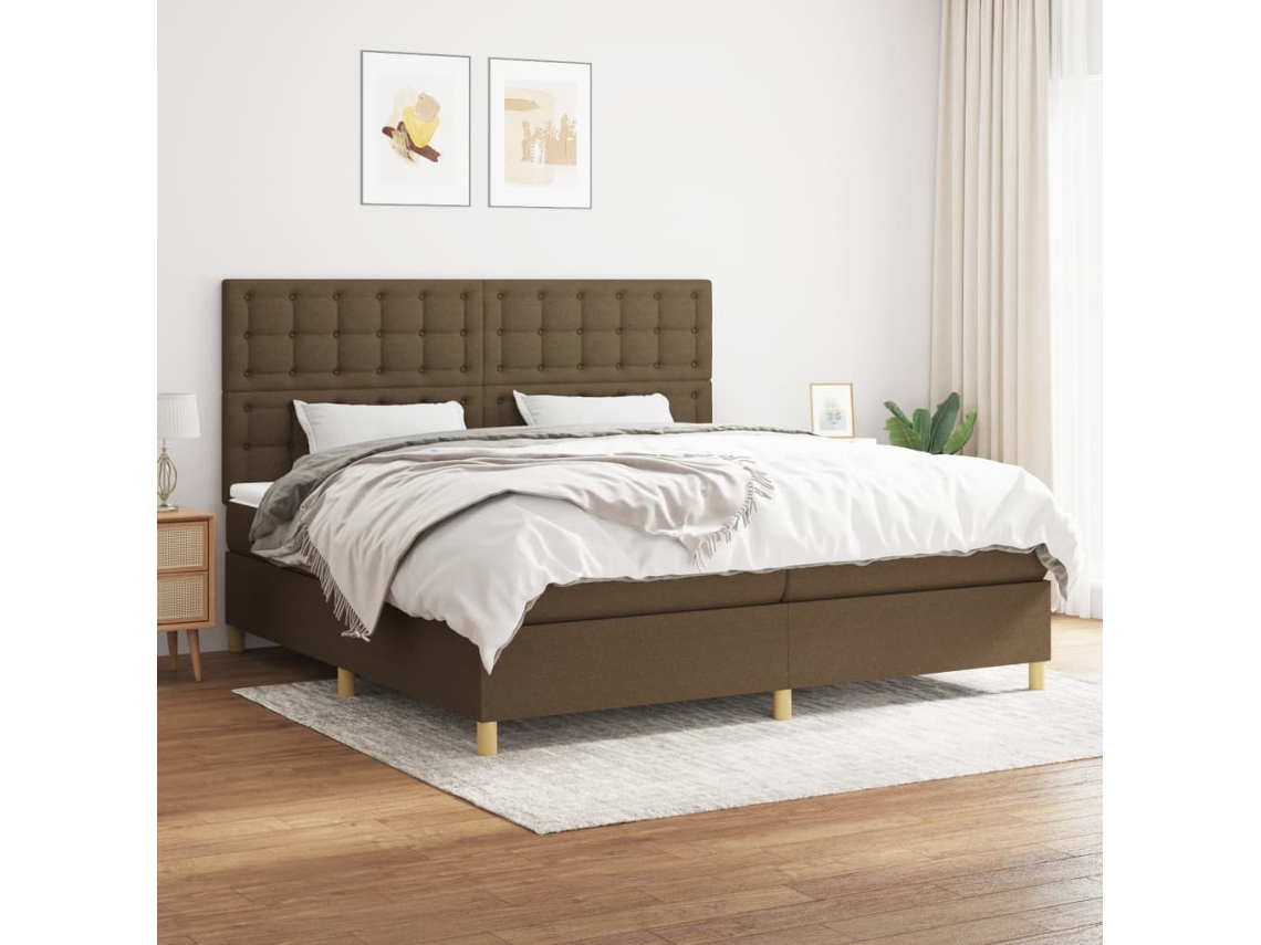 Vidaxl Cama Com Molas/colchão 200x200 Cm Tecido Castanho-escuro