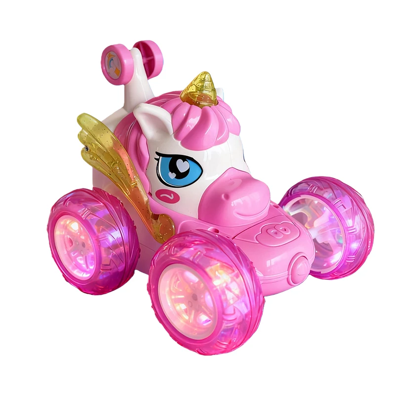 Carro de Acrobacias Unicórnio com Controle Remoto, Carro Transformável com Luzes de Led MDUG (rosa)