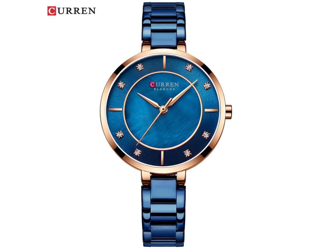 Relógio Feminino Azul, Com Mostrador Redondo Elegante E Resistente À Água, Em Formato De Concha.