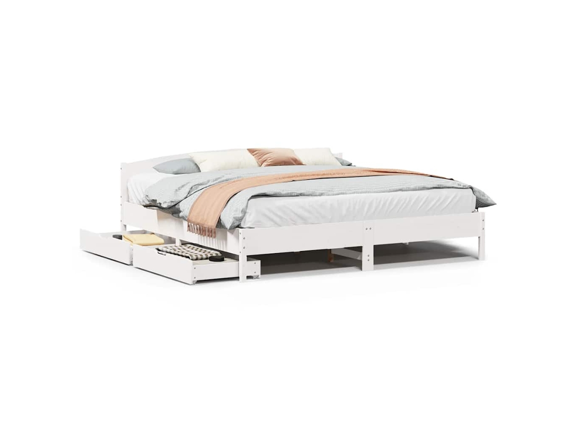 Bed Frame, Bed Frames Vidaxl Branco Madeira De Pinho (200 X 200 Cm)