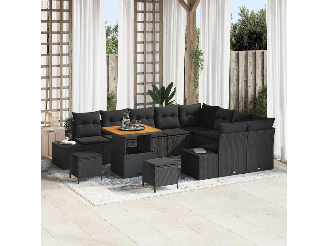 Vidaxl Conjunto De Sofá De Jardim 12 Unid. Preto Vime Pe