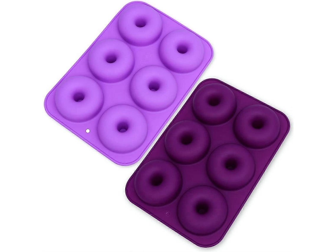 Conjunto de 2 Moldes de Silicona Antiaderentes com 6 Cavidades para Rosquinhas, Bolos, Biscoitos e Magdalenas (roxo Escuro e Claro)