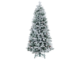 Árvore de Natal Artificial com Neve, Pinhas e Base Metálica, 183cm na Cor Verde