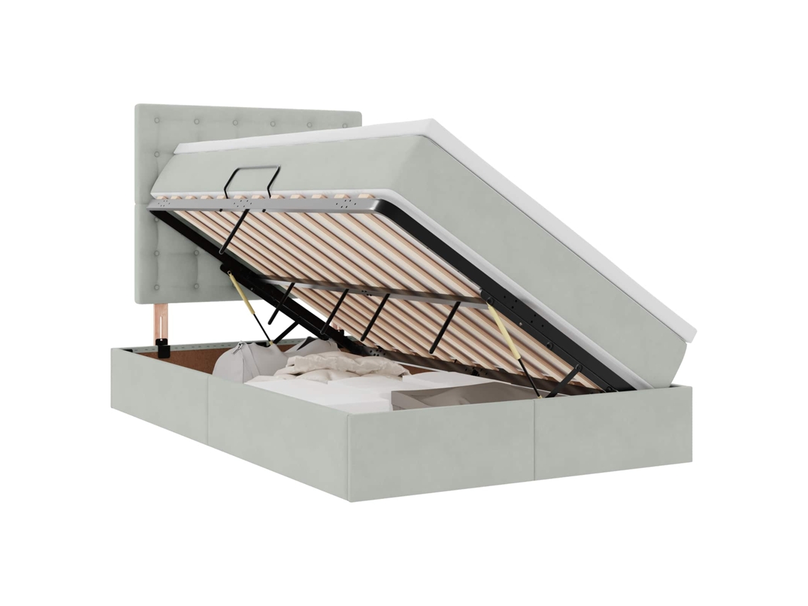 SYFAX™ Cama de Armazenamento Led com Colchão Cinzento claro