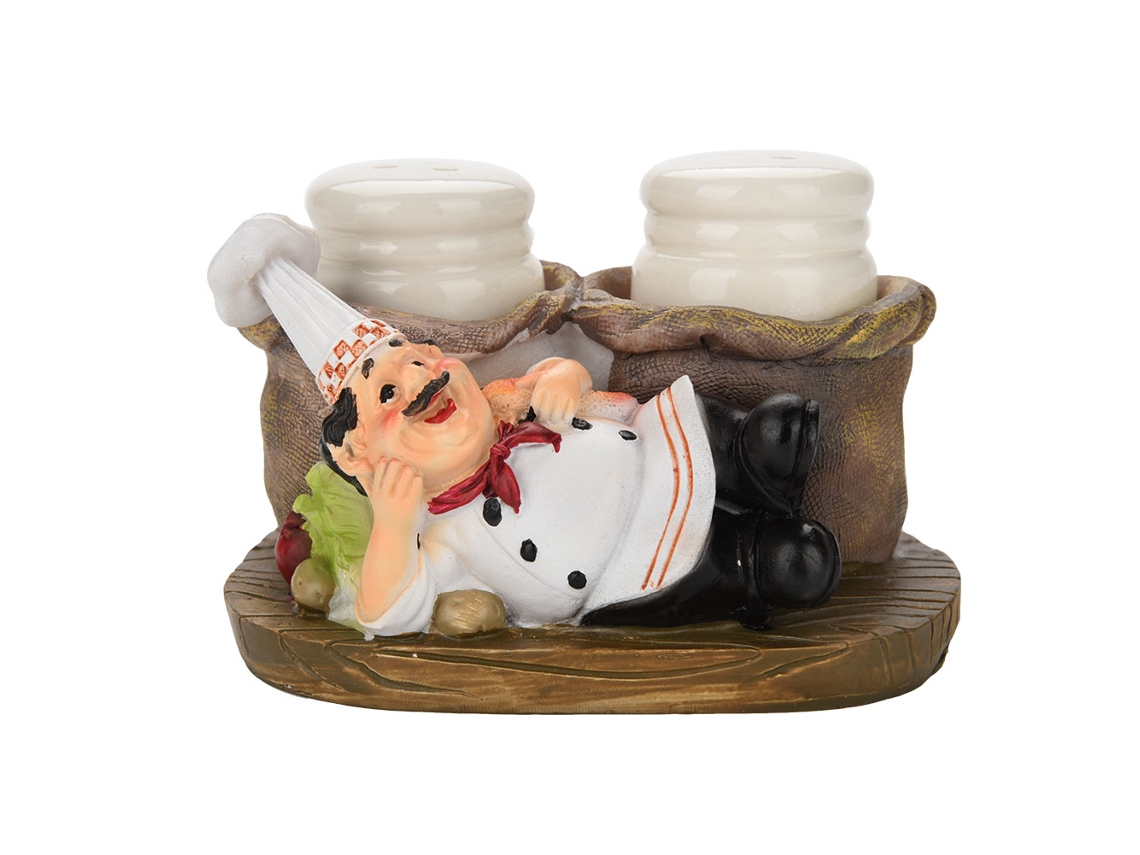 Estatueta de Chef Encantador para Gestor de Sal e Pimenta em Resina para Decoração de Cozinha LAXISCREED