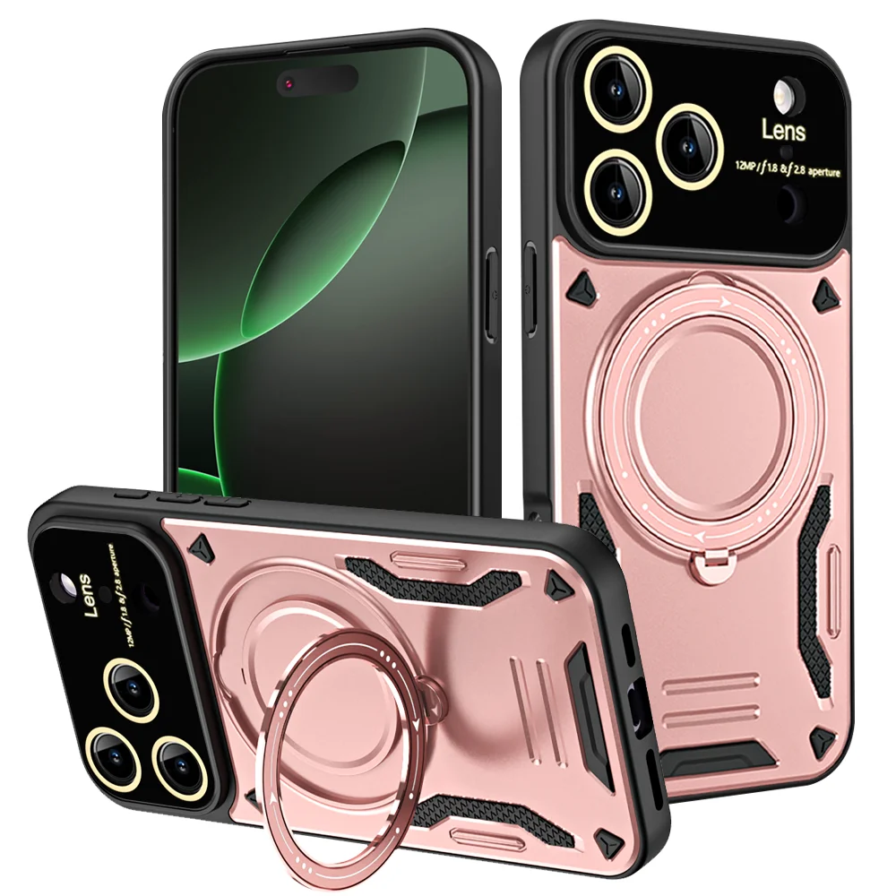 Capa Magnética Giratória 360° Para Iphone 17 Pro Max (ouro Rosa), Resistente A Quedas, Com Protetor De Lente E Câmera.