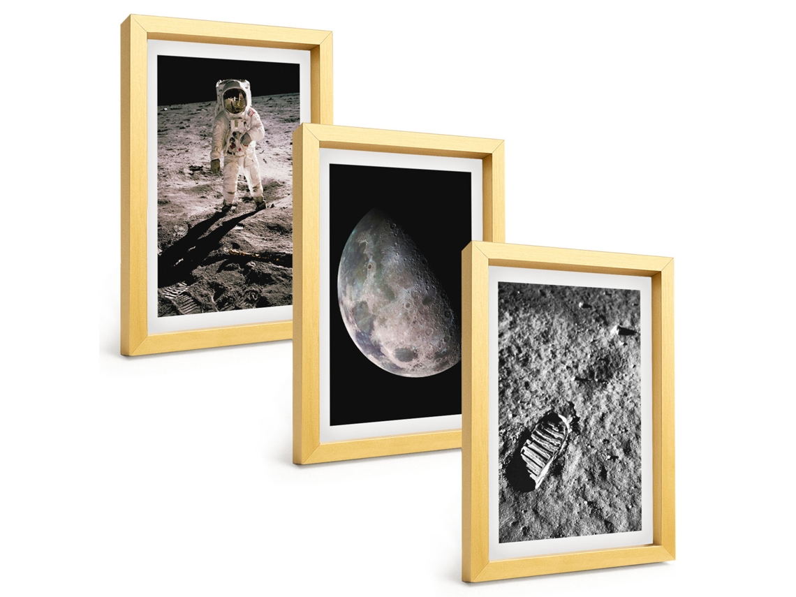 Composição De Quadros Foto De Astronauta E Lua Espelharte (3 Peças 20x30 Cm)