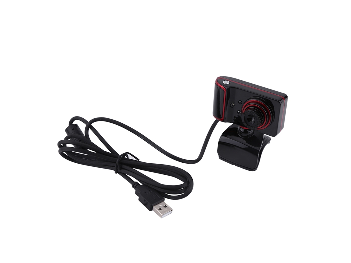 Webcam Hd De 16mp Com Clip Rotativo De 3 Leds Para Câmera Web Em Pc Computador Preto Vermelho