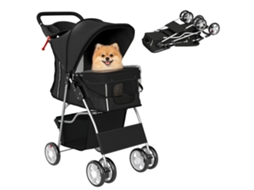 Carrinho Dobrável para Cães com Cesta e Porta copos. Peso Máximo: 10 Kg. 77x44x102 Cm. Preto Ge