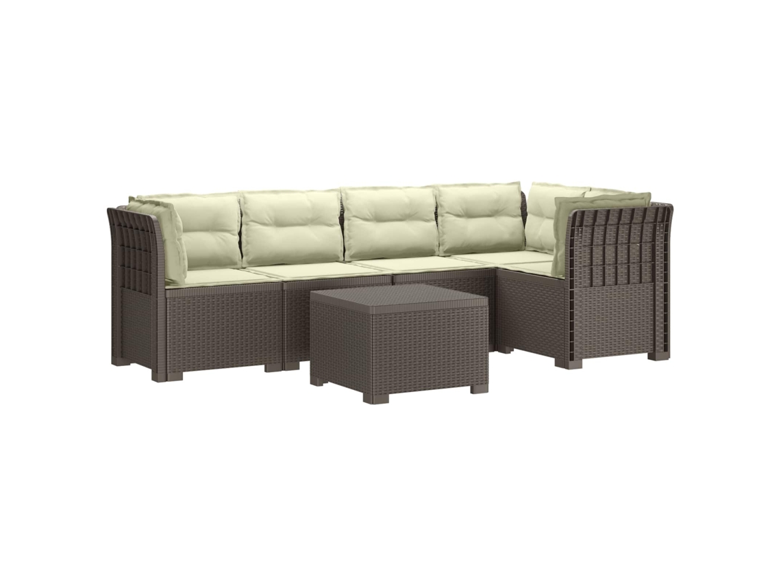 Vidaxl Sofá De Jardim De 5 Pessoas Com Almofadas Visual De Rattan Pp
