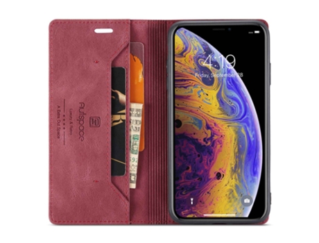 Autspace Capa Em Couro Pu Bloqueio Rfid, Com Suporte Para Apple Iphone X/xs - Vermelho
