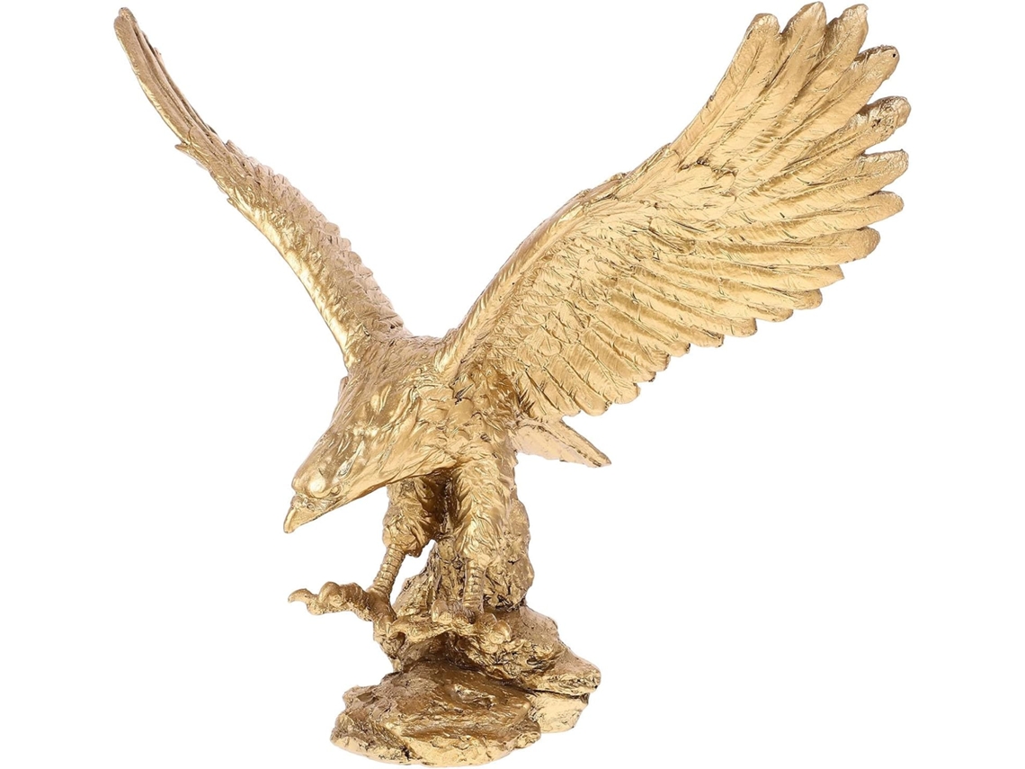 Estatueta Águia Resina Dourada Decoração Escritório Escultura Elegante Estudos Ornamento Moderno Refinado Sala GOKOCO