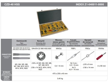 Conjunto de matrizes para torneiras com 40 peças. M3 M20 Czb 40 Hss Fanar