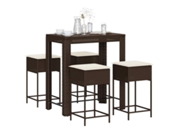 Vidaxl 5 Pcs Conjunto De Bar P/ Jardim C/ Almofadões Vime Pe Castanho