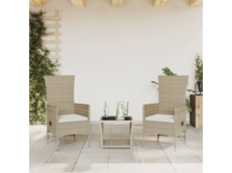 Conjunto 3 Peças Jantar P/ Jardim Com Almofadões Vime Pe Bege Dkd Home Decor