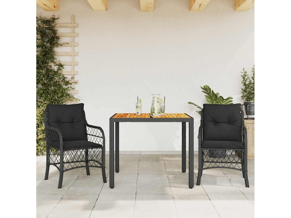 Vidaxl 3 Pcs Conjunto De Bistrô Com Almofadões Vime Pe Preto