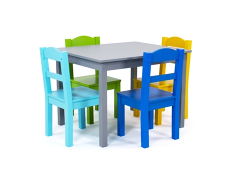Mesa De Madera Cuadrada Y Juego De 4 Sillas, Gris/azul/verde/amarillo Humble Crew