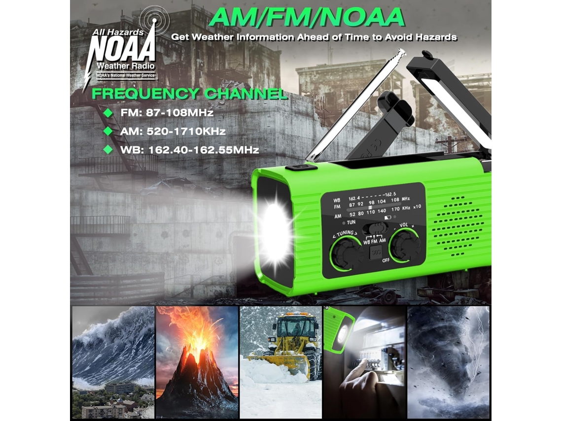 Rádio de emergência AQUAFORGE 5000mah, carregador solar, USB, dínamo de manivela