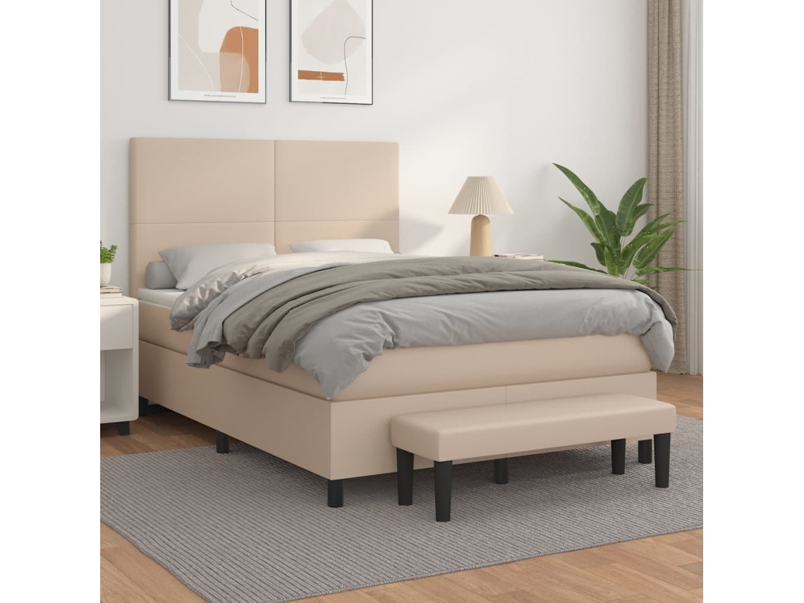 Cama Com Molas/colchão 140x190 Cm Couro Artificial Cappuccino