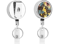 Porta Crachás de Metal Com Girafa e Zebra, Porta Crachás Retrátil, Clipes de Identificação e Chaveiro