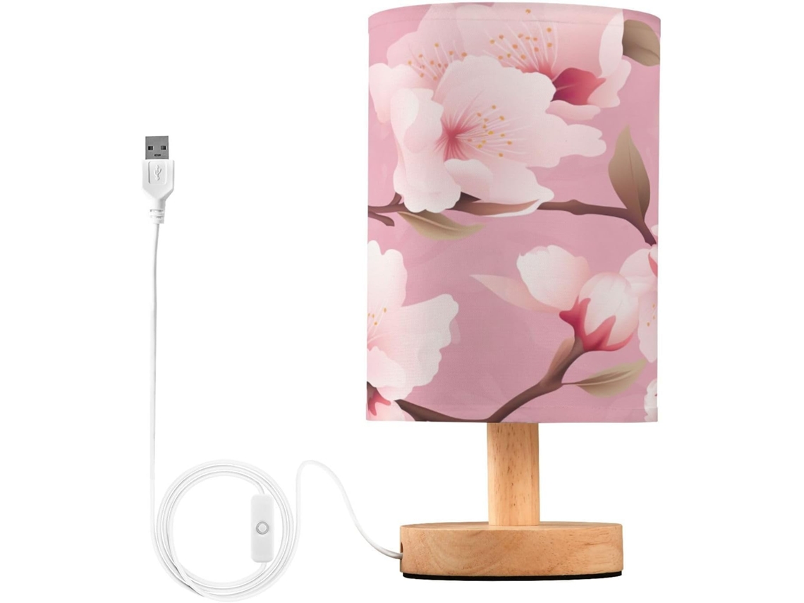Luminária De Cabeceira Led Pequena Skyshu Com Design Flor Cerejeira, Base De Madeira Antiderrapante E Cúpula Que Não
