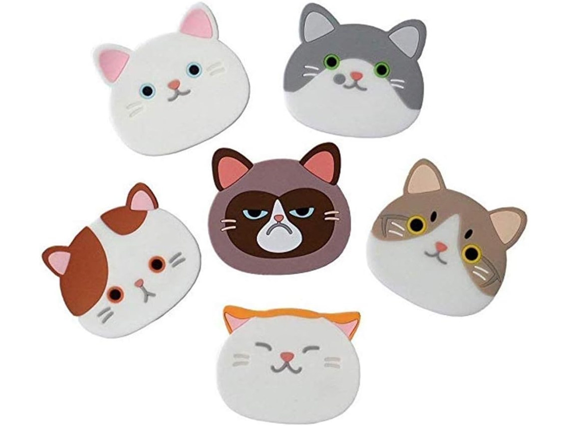 Conjunto de 6 Porta copos de Silicone com Estampa de Gatinhos, para Vinho, Chá, Café e Cerveja AQUAFORGE