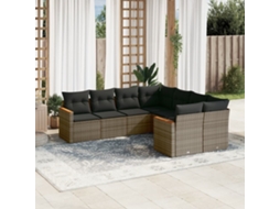 Vidaxl 8 Pcs Conjunto Sofás De Jardim C/ Almofadões Vime Pe Cinzento