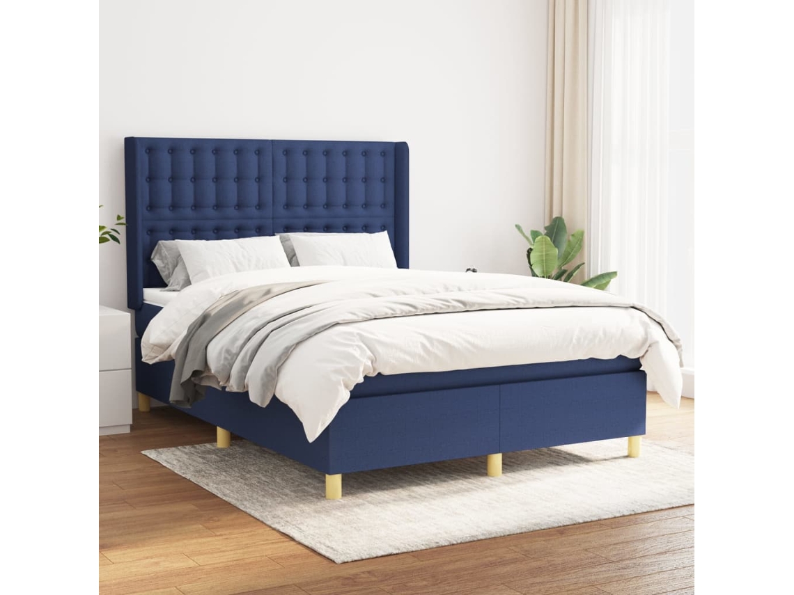 Vidaxl Cama Com Molas/colchão 140x200 Cm Tecido Azul
