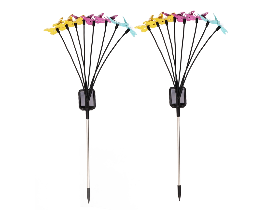 2 Pack Luzes Solares Borboleta Ao Ar Livre para Jardim Decorativas Luz Quente 8 Borboletas Ip65