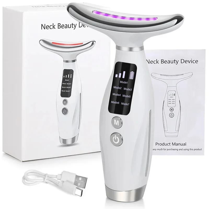 Aparelho De Beleza Facial E Para O Pescoço Com Microcorrente Ems, Massageador Facial De 7 Cores Com Função De Vibração.