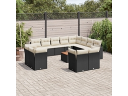 Conjunto de 13 Sofás de Jardim com Almofadas Vime Pe Preto Dkd Home Decor