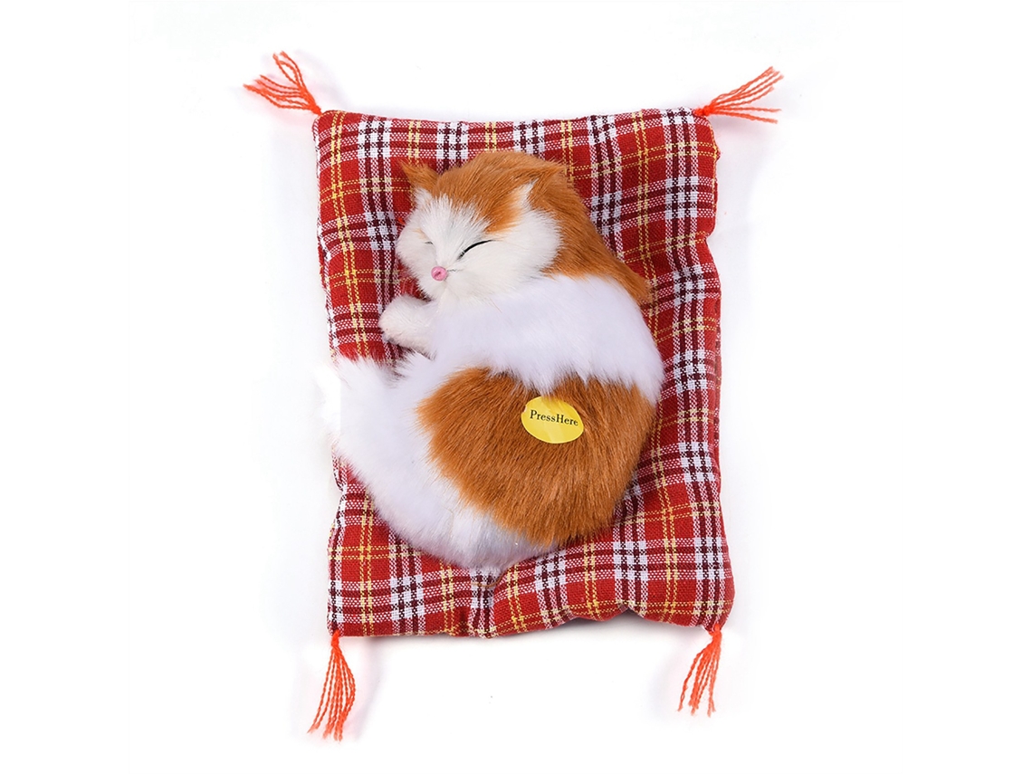 Mali brinquedo de Pelúcia Gato Simulação Adormecido com Som Boneca de Decoração Infantil Amarelo e Branco